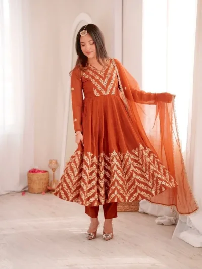 Crunchy Silk With Fully Flair With Anarkali Gown